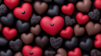 Obraz premium Sweet heart-shaped chocolates gourmet shop food photography black background close-up romance concept