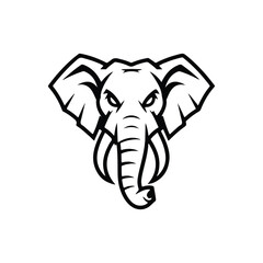 Bold and Fierce Elephant Head Logo in Black and White for Sports Teams and Wildlife Branding,Modern Vector Mascot Design Featuring a Powerful Elephant Head with Tusk Details