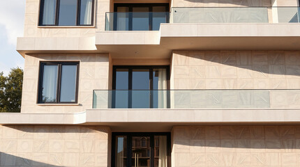 Fototapeta premium Multi-Story Apartment Building Exterior with Balconies