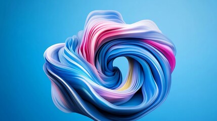 Vibrant Swirling 3D Render: Abstract Fluid Art Design Against a Blue Background. AI Generated
