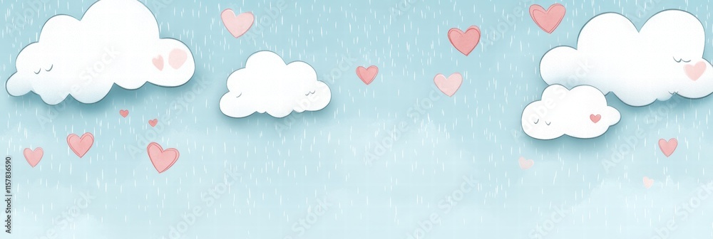 Aufkleber Charming Valentines Day design featuring playful clouds and floating hearts with space for personalized text. Generative AI