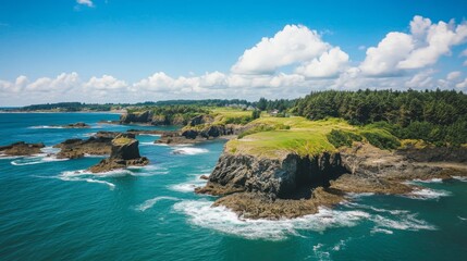 Fototapeta premium Serene Ocean Landscape with Gentle Waves and Islands