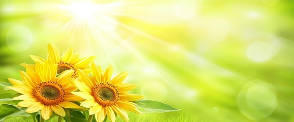 Obraz premium [nature et énergie - tournesols colorés sur fond vert]