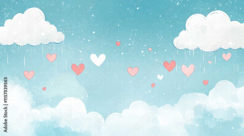 Aufkleber Whimsical hand drawn Valentines Day design with hearts and clouds for creative projects. Generative AI
