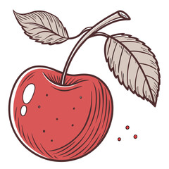 A bright red apple with a leaf attached to the stem