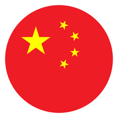 Circle China Flag with Red Color and Five Yellow Star