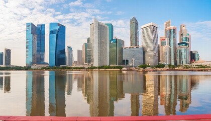 Stunning Reflective Skyscrapers and Business Office Buildings Against a Vibrant City Skyline A Captivating Urban Landscape Showcasing Modern Architecture and Urban Life