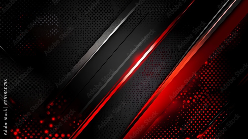 Poster abstract red and black background with metallic stripes