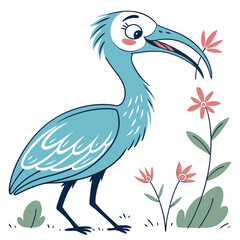 A grinning ibis holding a small flower in its beak Illustrator Artwork