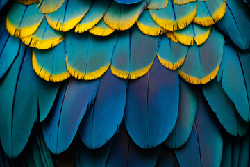 Fototapeta premium A close up of a blue and yellow parrot's feathers