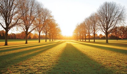 Obraz premium Autumn Landscape. Fall Scene. Trees and Leaves bathed in Sunlight Rays