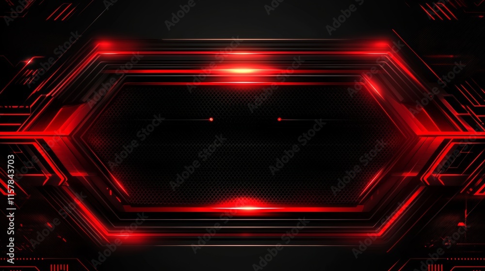 Poster abstract red and black glowing hexagon frame
