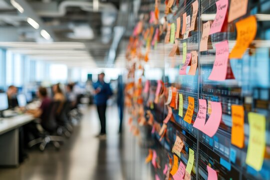 Innovative Workspace with Sticky Notes Strategy