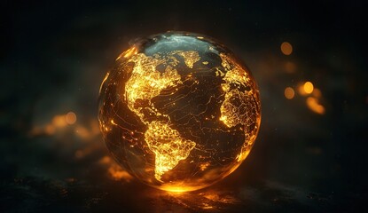 Glowing Earth Depicting Global Connections and Environmental Concepts in Abstract Format