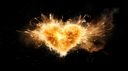 close up of vibrant heart shaped fireworks bursting with energy and light