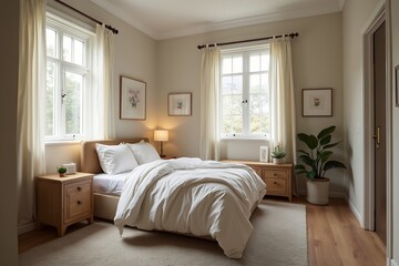 Fototapeta premium Cozy Bedroom with Natural Light and Minimalist Decor