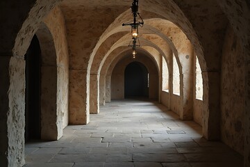 Obraz premium Historic Stone Archway Corridor with Natural Light