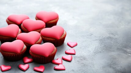 Heart-shaped cupcakes for celebrations kitchen food photography stylish top-down view sweet treats
