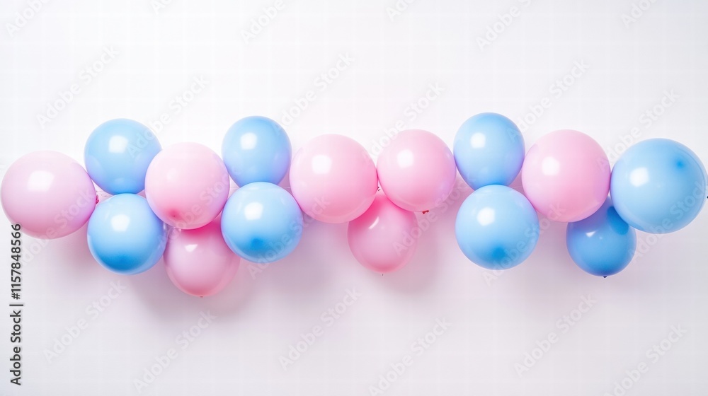 Aufkleber colorful pink and blue balloons in a creative setup for celebration or event with empty space for te
