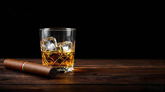 Whiskey and cigar on table