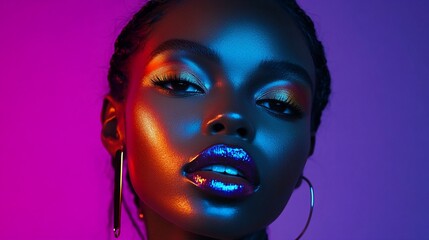 Black woman wearing large hoop earrings with her hair braided and a close-up of her face.