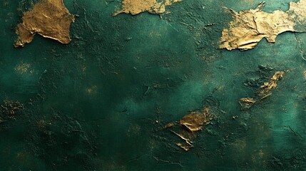 Gold and Green Abstract Art with Textured Background.