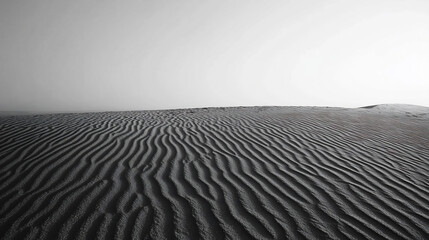 Wide Shot Photo: Serene Desert Landscape at Dawn, Gently Rippled Sand Under a Hazy Sky. AI Generated