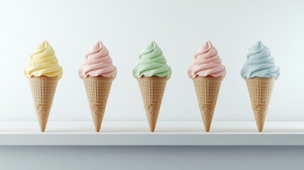 Colorful Ice Cream Cones on Display with Warm Lighting