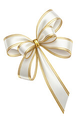 gold and white bow isolated,  transparent background AI generated