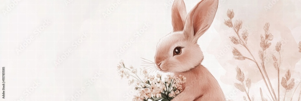 Leinwandbilder cuddly rabbit holding a beautiful bouquet of flowers in a soft and gentle setting with plenty of spa