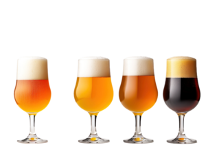 Belgian beer glasses showcasing a variety of styles on a white background for flavor enhancement
