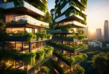 Obraz premium breathtaking lush green terraces seamlessly blending modern urban structures harmonious landscape, architecture, garden, rooftop, city, design, greenery
