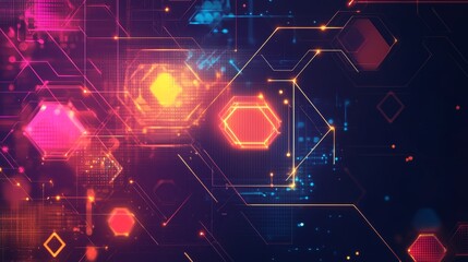 Obraz premium Vibrant glowing hexagons connected by lines. Futuristic technology background.