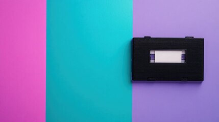 Obraz premium Retro VHS Tape on Colorful Background in Purple and Teal Design
