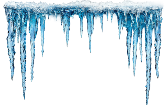 Icicles Hanging from Frozen Surface Isolated on transparent background