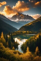 Obraz premium majestic mountain peaks surrounded soft ethereal clouds serene landscape beauty wonder, altitude, backdrop, breathtaking, elevation, exploration, flora