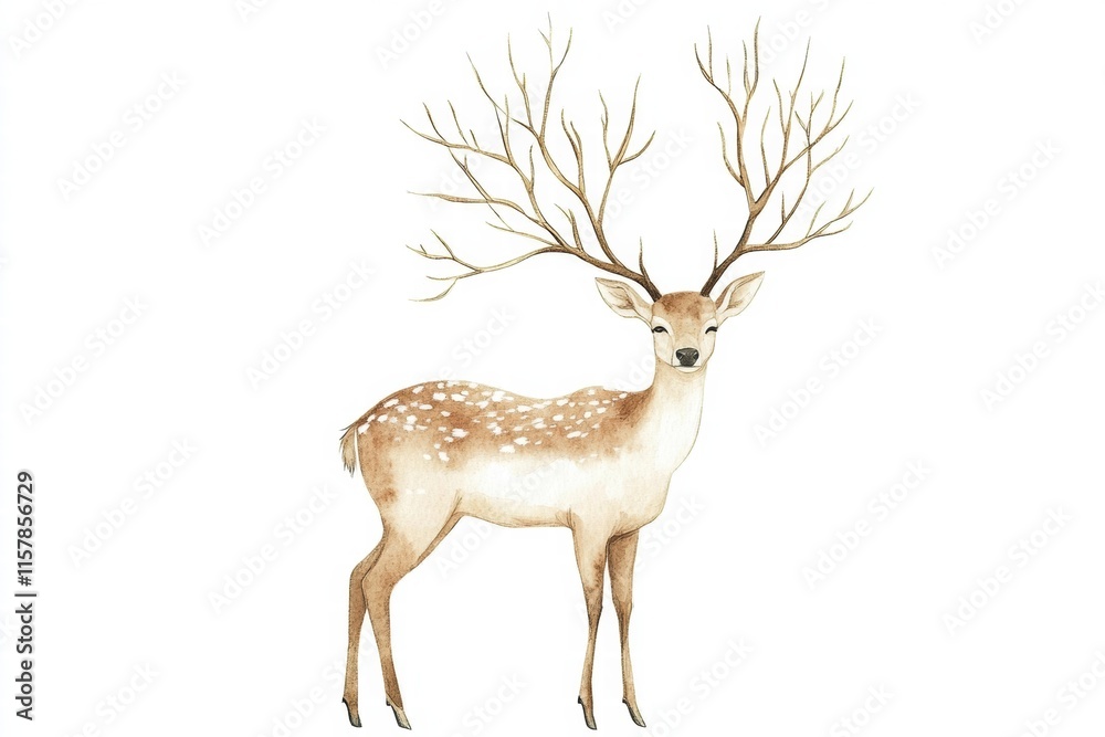 Leinwandbilder Elegant illustrated deer with branching antlers in a serene setting perfect for mock up designs and nature themed projects. Generative AI