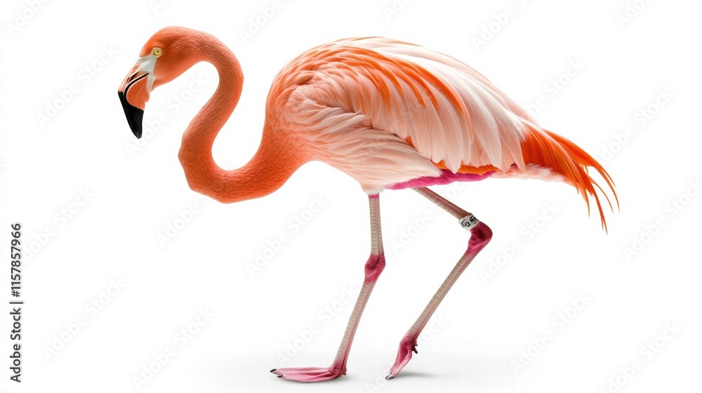 Poster Flamingo standing elegantly on one leg with vibrant pink feathers creating a striking visual for mock up designs. Generative AI
