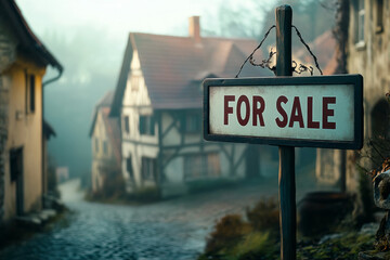 Fototapeta premium Suburban home for sale. Private home with for sale sign. Real estate, own home, real estate company advertising.