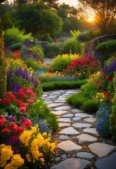 Obraz premium stunning garden design featuring diverse colorful plant arrangements beautifully organized layout, gardens, layouts, designs, plants, flowers, colors