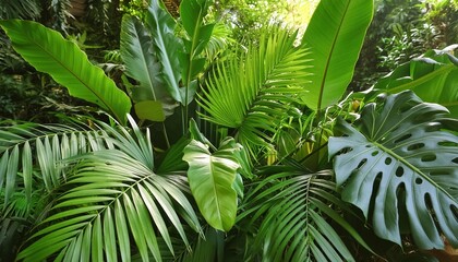 Vibrant Tropical Foliage Plant Bush Featuring Monstera, Palm Leaves, Calathea, Cordyline, and Hawaiian Ti Plant for Lush Indoor and Outdoor Decor