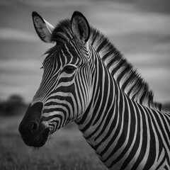 Naklejka premium A zebra with perfectly aligned black and white stripes.