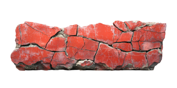 Cracked Red Surface with Textured Details Isolated on transparent background