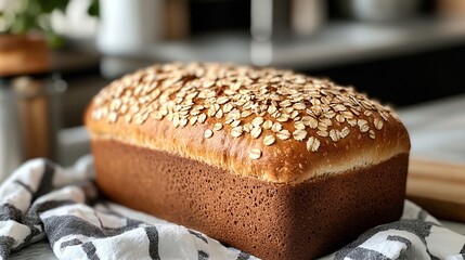 A loaf of bread with oats on top.