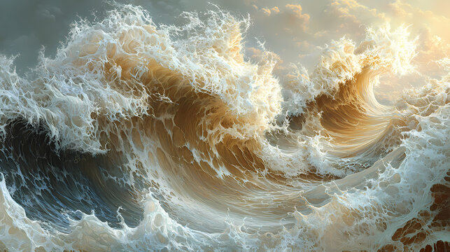 The images portray the beauty and power of water waves, each showing unique forms and movements. Thalassic. Illustration