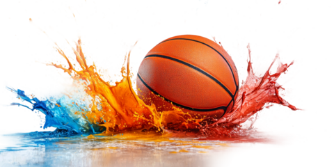Dynamic Basketball Splashing inLiquid Isolated on transparent background