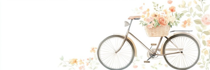 Doodle of a vintage bicycle with a basket filled with colorful spring flowers showcasing an inviting design for springtime themes. Generative AI
