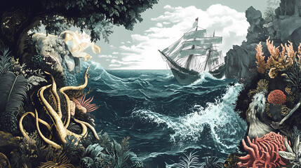 Wizualizacja morskiej scenerii. Thalassic. Illustration
