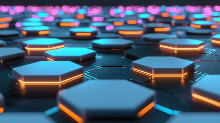 Obraz premium Glowing hexagonal shapes on a dark surface..