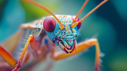 A close-up of a grasshopper's head.